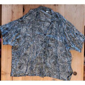 Vtg MiB Womens Plus K 5X Blouse Top Button Front Floral Rayon Black Open Back